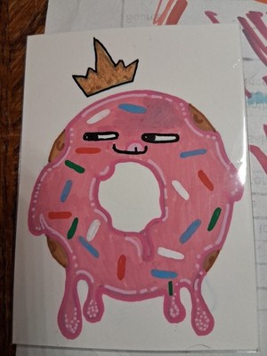 ACEO Original Donut King Pink Crown Funny Humor Art Card
