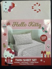 Hello Kitty Pink Holiday Candy Cane Love Twin Sheet Set 3 Piece Set New
