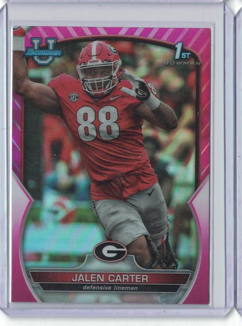2022 Bowman University Chrome #37 Jalen Carter Pink Refractor Eagles Georgia