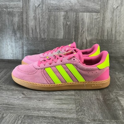 Adidas Breaknet Sleek Womens 8.5 Pink Neon Yellow Suede Gum Sole