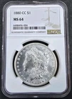 1880-CC $1 Morgan Silver Dollar NGC MS64 Carson City Blast White, Strong Stike