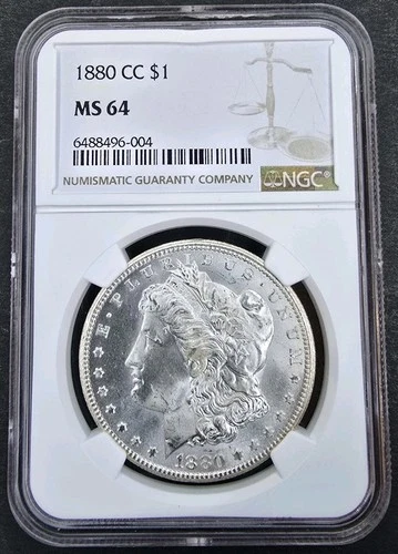 1880-CC $1 Morgan Silver Dollar NGC MS64 Carson City Blast White, Strong Stike