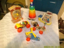 8 VINTAGE COLLECTION LAYSKOOL FISHER PRICE WOODEN TOYS SHOE HELICOPTER JALOPY