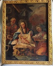 olio su tela appoggiata su cartone nativita fine 700 inizio 800da eredita