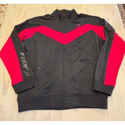 Fox Racing Mens XXL Track Jacket Black Red Chevron Full Zip Mock Neck 02962