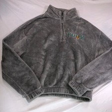 Disney Winnie the Pooh Grey Plush Fleece Quarter Zip Pullover Sweater Small