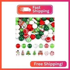 FairySandy 240 Pcs Christmas Wooden Beads Craft 0.63 Inches Hanging Red Green Wh