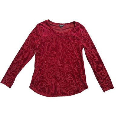 Red Velvet Burnout Witchy Dark Romantic Goth Animal Print Long Sleeve Top Medium