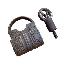 Antique Brass  Screw Type Padlock w/ Urdu Calligraphy – Hand Carve, Rich Patina