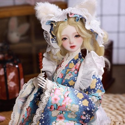 1/4 BJD Doll Face Makeup Nude Cute Maid Style Cat Ears Japanese Kimono Girl Gift