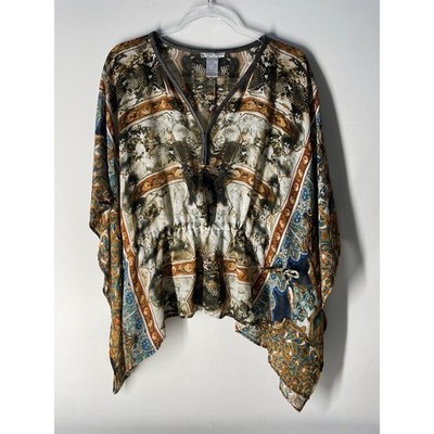 Alberto Makali Sheer Poncho Blouse Cinch Waist Snake Skin Print Size Medium 