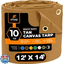 Xpose Safety Canvas Tarp - 10oz Tan Canvas Tarps Heavy Duty Water