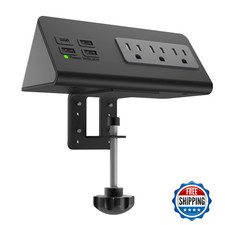 Nightstand Edge Mount Power Strip Clamp, 3 AC, 4 USB Fast USB-C, Surge Protector
