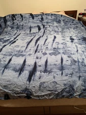 simple & opulence 100% Linen King Tie Dye Blue  Navy Duvet Cover