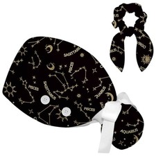 Scrub Caps Working Hat Women Surgical Bonnet with Buttons Sweatband One Size