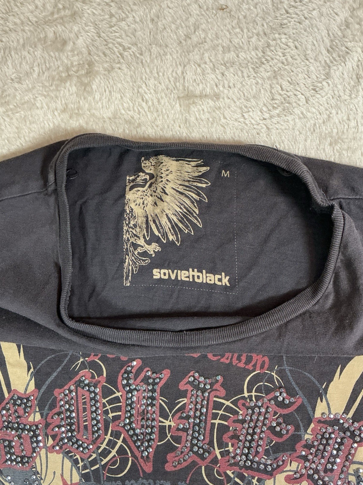 Mens Soviet Black T Shirt Top Medium Black Pattern Retro Vintage Skull image 2