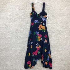 NEW Anthropologie Dress 2 Womens Blue Floral Maxi A Line V Neck Smocked Sundress
