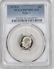 1979-S Roosevelt Dime Type 1 PCGS PR70DCAM Perfect Proof Deep Cameo 10c