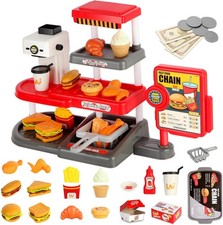 Pretend Play Food Toy for Kids Kitchen with Cash Register, Coffee Maker, 71 Pcs