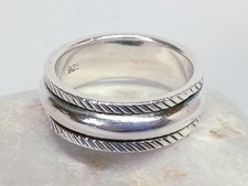 Size T Sterling Silver 925 Wide Band Ring Unusual Design Vintage Wedding ? Heavy