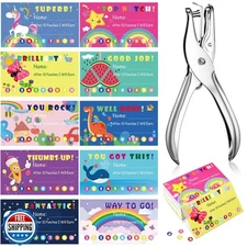 200 Pcs Behavior Punch Cards with Hole Puncher for Kids Incentive Reward Char