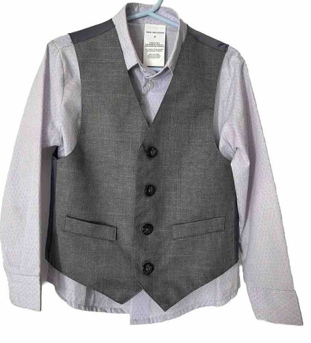 Van Heusen Jungen Größe 4 Oberhemd & Weste Lavendel & Grau Guter Zustand