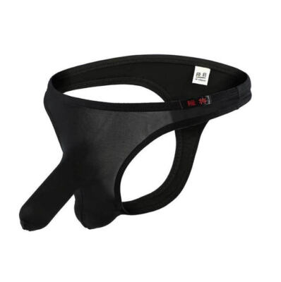 Mens Elephant Nose Thong Underwear Black Dual Pouch Low Rise Lingerie