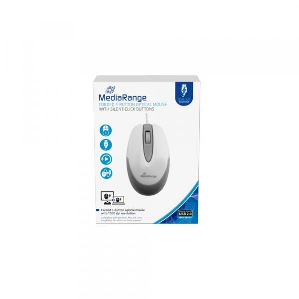 Mediarange Maus Optisch Mit Kabel 3 Tasten 1000 Dpi Weiß MROS214-image