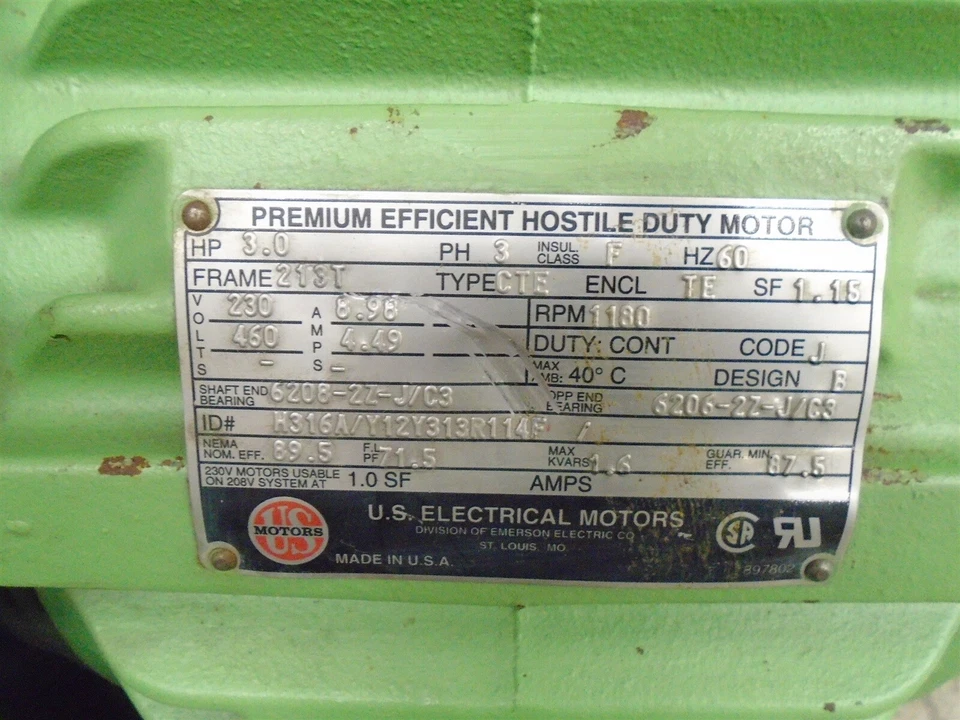 NIDEC - US MOTORS - CTE - H316A/Y12Y313R114F - 3 HP, 3PH - 1180 RPM - HOSTILE - Image 2 of 4