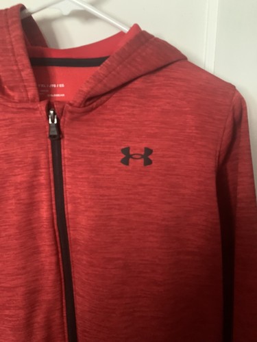 Under Armour Red Full Zip Athletic Jacket Hooded Cold Gear Size Youth XL - Picture 2 of 6