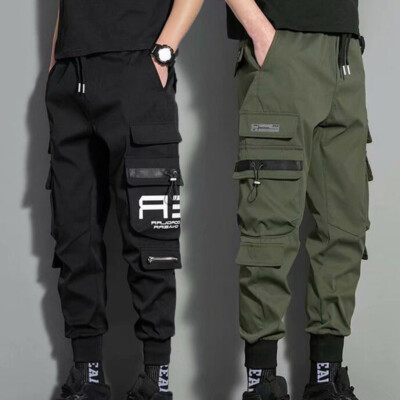 Men Cargo Pants Multi-Pocket Streetwear Harem Joggers Casual Black Trousers M-4X