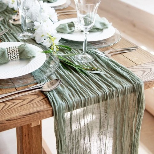 Semi-Sheer Gauze Table Runner Solid Color Tablecloth Table Cover Banquets - Picture 6 of 20
