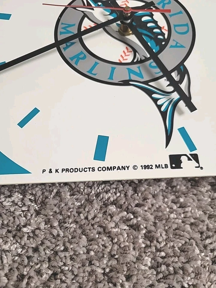 Reloj Banderín Vintage Florida Marlins MLB Miami Bar Man Cave - Funciona (Punta Rota) Foto 2 de 4