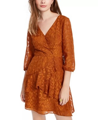 BCX Juniors' Embossed Cheetah Dress Orange Size Large