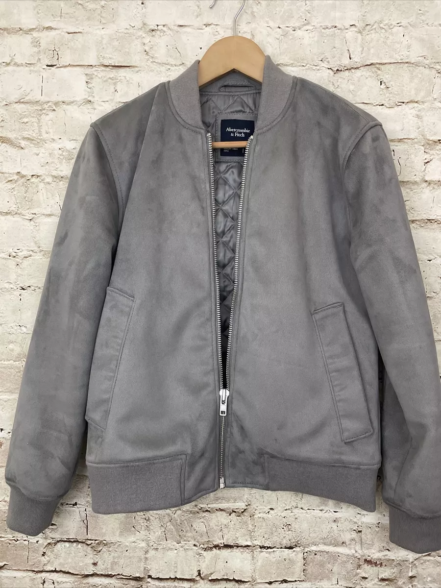 Abercrombie & Fitch Men’s Vegan Suede Bomber Jacket Size XS Gray