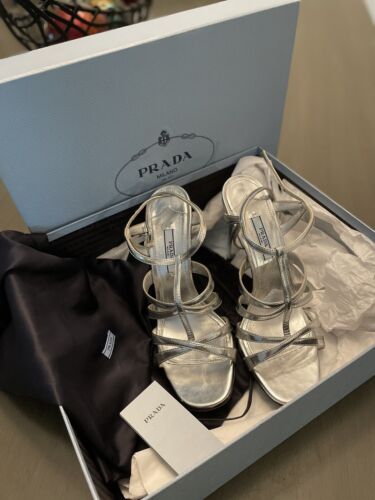Prada Silver Metallic Leather Heels sz 37 - Picture 6 of 11