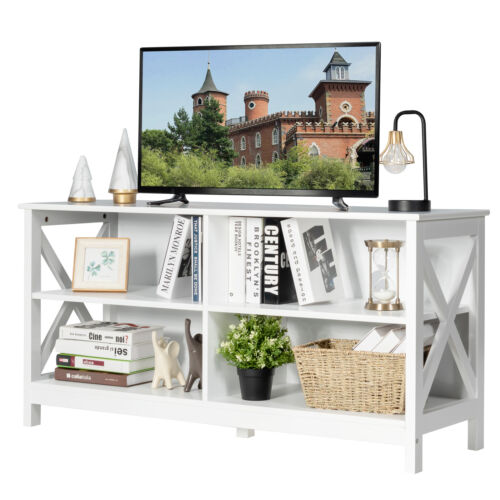 TV Stand Entertainment Media Center TV's 55" w/ Storage Shelves White