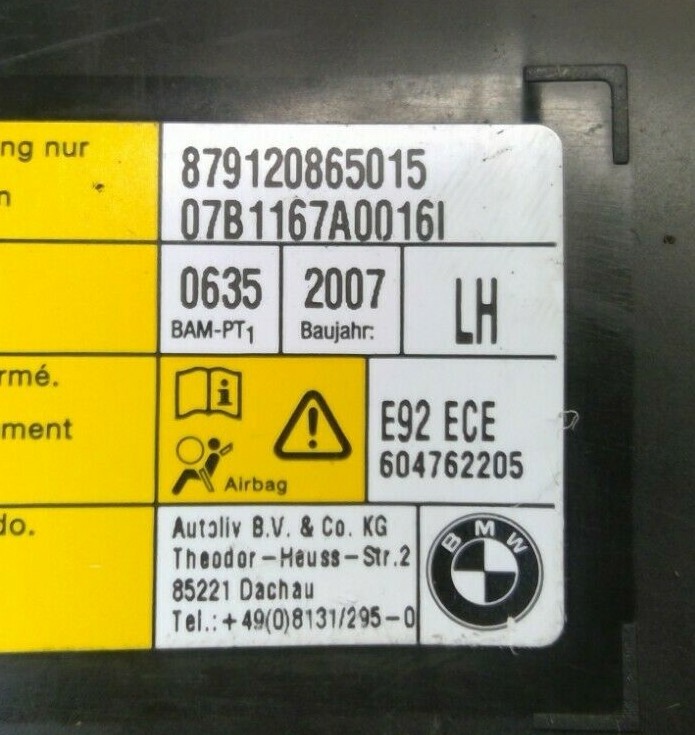 Seat Airbag Front Passenger Side Left 9120865 BMW E92 Coupe 3 