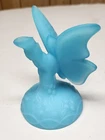 Vintage Fenton Blue Satin Glass Butterfly Ring Holder Figurine Boho Vanity Decor