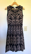 Carmen Marc Valvo Sleeveless Black and Brown Scroll Baroque Sweater Dress Size L