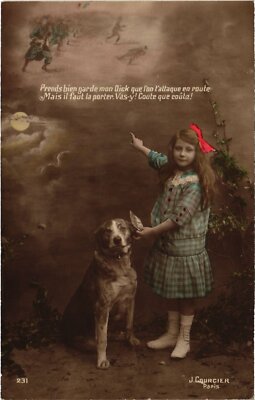CPA AK Girl with a Big Dog DOGS (1387825)