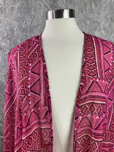 Bit And Bridle Women’s One Size Plus Pink Southwest Aztec Sheer Fabric Kimono - Picture 2 of 9