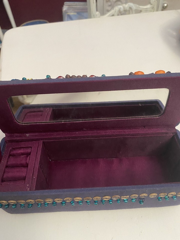 Beaded Boho Jewelry Box Mirror On Inside Colorful Beads On Outside eBay