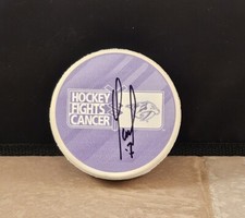 YANNICK WEBER #7 SIGNED AUTOGRAPH HOCKEY FIGHTS CANCER PUCK PREDATORS #3