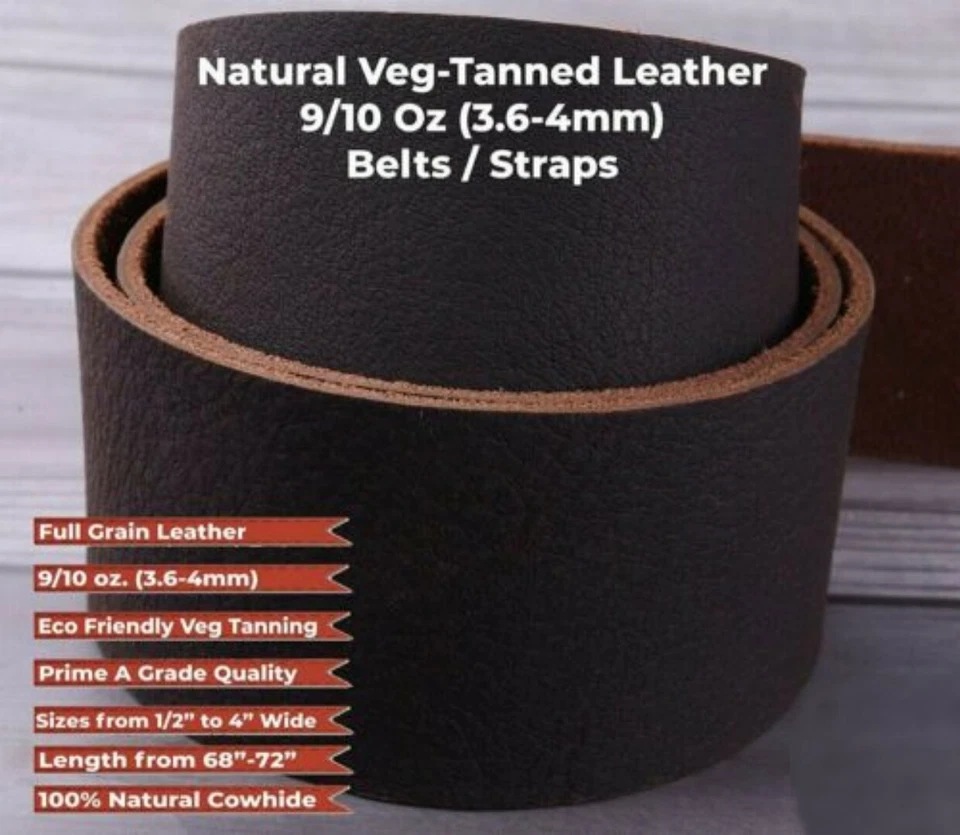 9-10 OZ (3,6-4 mm) Cuero de Vaca Latigo-1" A 4"" Ancho X 84" Largo TIRA MARRÓN OSCURO Foto 2 de 4