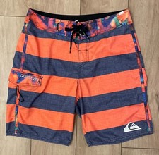 QUIKSILVER Everyday Brigg Board Shorts-Men's 30-Inseam 9"-Navy Orange Stripe
