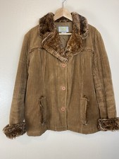 Lei L Jacket Brown Penny Lane Fur Trim Corduroy Rib Vintage Button Teddy 90s