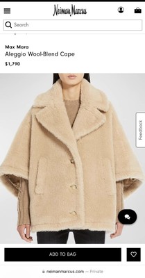 Max Mara Aleggio Wool-Blend Cape $1,790 size M NEW