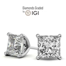 IGI 6Ct FVS2 Princess Lab Diamond Martini Stud Earring Screw Back 18K White Gold