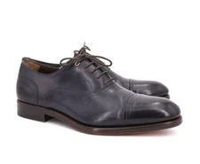 $850 | SALVATORE FERRAGAMO TRAMEZZA 8.5 EE CAP TOE OXFORD BALMORAL NAVY SHOETREE